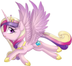 Size: 2092x1900 | Tagged: safe, artist:meotashie, princess cadance, alicorn, pony, g4, female, flying, looking at you, mare, simple background, solo, spread wings, transparent background, wings