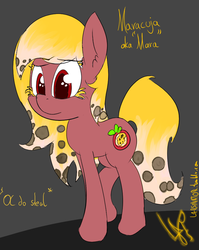 Size: 757x949 | Tagged: safe, artist:magical disaster, oc, oc only, oc:maracuja, food pony, fruit pony, original species, concept art, solo