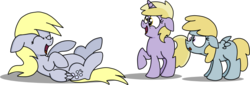 Size: 797x272 | Tagged: safe, artist:graciegirl328, chirpy hooves, derpy hooves, dinky hooves, pegasus, pony, g4, derp, equestria's best daughter, female, imitation, laughing, mare, tongue out