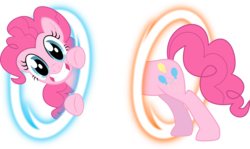 Size: 4000x2383 | Tagged: safe, artist:blackgryph0n, pinkie pie, earth pony, pony, g4, crossover, female, high res, holes, portal, portal (valve), simple background, solo, transparent background, vector