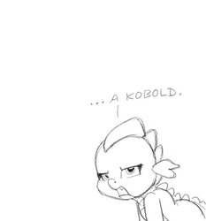 Size: 559x600 | Tagged: safe, artist:carnifex, spike, kobold, g4, barb, dungeons and dragons, fangs, frown, looking at you, monochrome, open mouth, rule 63, sketch, solo, unamused