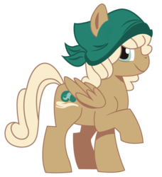 Size: 871x953 | Tagged: safe, artist:dbkit, oc, oc only, oc:sandy shell, pegasus, pony, bandana, chubby, crack shipping, offspring, parent:derpy hooves, parent:hoops, parents:ditzyhoops, raised hoof, simple background, solo, transparent background