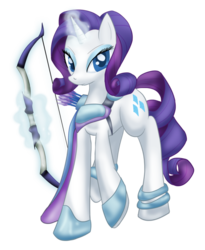 Size: 810x986 | Tagged: safe, artist:mentik, artist:zedrin, rarity, pony, unicorn, g4, archer, arrow, bow (weapon), clothes, female, looking at you, mare, quiver, scarf, solo