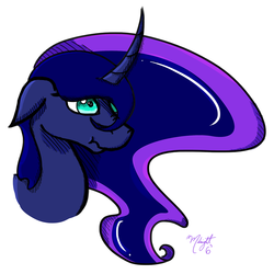 Size: 1000x1000 | Tagged: safe, artist:midnightsix3, princess luna, lunadoodle, g4, bust, curved horn, female, horn, scrunchy face, simple background, solo