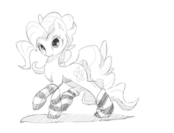 Size: 2500x1920 | Tagged: safe, artist:qweeli, pinkie pie, g4, clothes, female, monochrome, socks, solo, striped socks