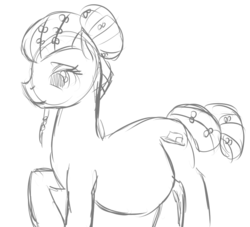 Size: 928x842 | Tagged: safe, artist:patch, torch song, g4, belly, monochrome, pregnant, raised hoof, sketch, smiling, solo