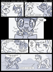 Size: 2000x2750 | Tagged: safe, artist:gsphere, applejack, twilight sparkle, alicorn, pony, g4, comic, female, high res, mare, monochrome, shipper on deck, twilight for you, twilight sparkle (alicorn)