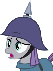 Size: 1509x2006 | Tagged: safe, artist:leapingriver, derpibooru exclusive, maud pie, g4, maud pie (episode), female, helmet, open mouth, pickelhaube, simple background, solo, stahlhelm, transparent background, vector, wide eyes, worried