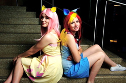 Size: 960x639 | Tagged: safe, artist:sassafrasscosplay, fluttershy, rainbow dash, human, g4, cosplay, irl, irl human, photo