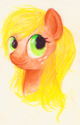 Size: 647x1007 | Tagged: safe, artist:rizzych, applejack, earth pony, pony, g4, bust, female, loose hair, pastels (medium), portrait, solo, traditional art