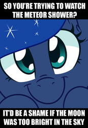 Size: 600x865 | Tagged: dead source, safe, artist:php92, princess luna, pony, g4, c:, caption, female, image macro, looking at you, meme, smiling, solo, text, trolluna