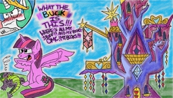 Size: 800x450 | Tagged: safe, artist:gaztasterofpork, princess celestia, spike, twilight sparkle, alicorn, pony, g4, female, mare, twilight sparkle (alicorn), twilight's castle