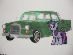 Size: 1024x768 | Tagged: safe, artist:patridam, twilight sparkle, g4, 60s, car, female, mercedes-benz, mercedes-benz 200d, solo, traditional art