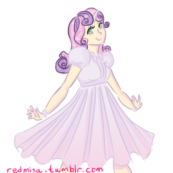 Size: 500x500 | Tagged: safe, artist:redmisa, sweetie belle, human, g4, clothes, dress, female, horn, horned humanization, humanized, solo