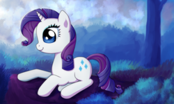 Size: 1000x600 | Tagged: safe, artist:nunitko, rarity, pony, unicorn, g4, female, mare, prone, smiling, solo