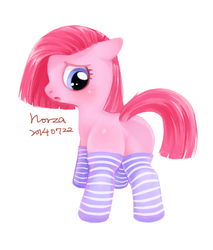 Size: 448x527 | Tagged: safe, artist:abyssdungeon, pinkie pie, g4, butt, clothes, female, pinkamena diane pie, plot, socks, solo, striped socks, younger