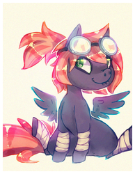 Size: 480x620 | Tagged: safe, artist:cappydarn, oc, oc only, pegasus, pony, bandage, female, goggles, mare, solo