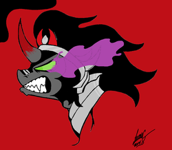 Size: 1112x968 | Tagged: safe, artist:lucas_gaxiola, king sombra, pony, unicorn, g4, angry, bust, curved horn, gritted teeth, horn, male, signature, solo, sombra eyes, stallion