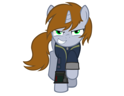 Size: 2192x1705 | Tagged: safe, artist:aborrozakale, oc, oc only, oc:littlepip, pony, unicorn, fallout equestria, g4, clothes, fallout, fanfic, fanfic art, female, hooves, horn, jumpsuit, mare, pipbuck, show accurate, simple background, smiling, solo, teeth, transparent background, vault suit