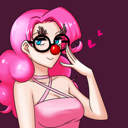 Size: 500x500 | Tagged: dead source, safe, artist:apzzang, pinkie pie, human, g4, clown nose, female, glasses, humanized, red nose, solo