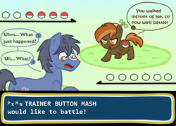 Size: 700x500 | Tagged: safe, artist:evmem, button mash, oc, oc:clutterstep, g4, duo, pokémon