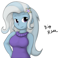 Size: 2027x2008 | Tagged: safe, artist:bigrinth, trixie, equestria girls, g4, breasts, busty trixie, clothes, female, high res, simple background, sleeveless, sleeveless sweater, sleeveless turtleneck, smiling, solo, sweater, transparent background