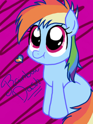 Size: 1536x2048 | Tagged: safe, artist:lorepeepsblue, rainbow dash, g4, :t, cute, female, filly, filly rainbow dash, heart, looking up, sitting, smiling, solo, younger