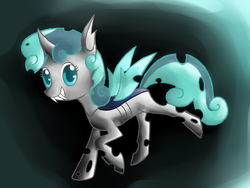 Size: 2000x1500 | Tagged: safe, artist:cyberfire22, sweetie belle, changeling, g4, blue changeling, changelingified, female, solo