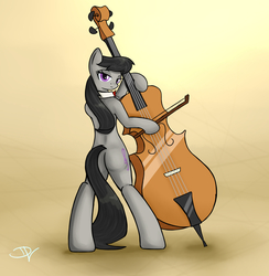 Size: 2105x2160 | Tagged: safe, artist:danli69, octavia melody, earth pony, pony, semi-anthro, g4, bipedal, butt, cello, female, high res, looking at you, looking back, musical instrument, plot, solo