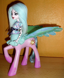 Size: 652x800 | Tagged: safe, princess celestia, centaur, g4, blue wings, centaurlestia, colored wings, crossover, customized toy, irl, monster high, nightmare fuel, photo, pinklestia, solo, toy, what has science done, wings