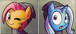 Size: 1024x462 | Tagged: safe, artist:agnes garbowska, idw, babs seed, trixie, g4, spoiler:comic, spoiler:comic22, babxie