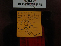 Size: 792x594 | Tagged: safe, artist:postitpony, everfree northwest, fire-extingisher, sticky note, traditional art