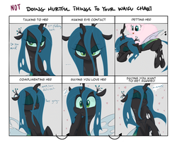 Size: 1600x1300 | Tagged: safe, artist:adequality, artist:jessy, queen chrysalis, oc, oc:fluffle puff, changeling, changeling queen, earth pony, ..., burp, canon x oc, changeling feeding, chrysipuff, crown, cute, cutealis, dialogue, doing loving things, earth pony oc, female, flufflebetes, heart, horn, jewelry, lesbian, meme, not doing hurtful things to your waifu, ocbetes, regalia, shipping, wings