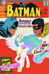 Size: 940x1400 | Tagged: safe, princess celestia, g4, batman, batman and robin, comic book, cover, dc comics, trollestia