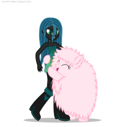 Size: 900x950 | Tagged: safe, artist:mixermike622, queen chrysalis, oc, oc:fluffle puff, pony, equestria girls, g4, duo, duo female, equestria girls-ified, female, hug, simple background, transparent background