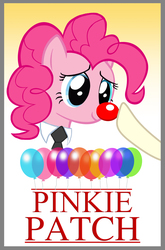 Size: 2304x3501 | Tagged: safe, artist:greenmachine987, pinkie pie, g4, balloon, clown nose, female, high res, movie poster, patch adams, poster parody, red nose, robin williams, solo
