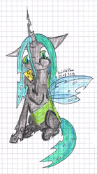 Size: 1024x1845 | Tagged: dead source, safe, artist:scribblestorm, queen chrysalis, changeling, changeling queen, g4, cheese, cute, cutealis, female, solo, traditional art