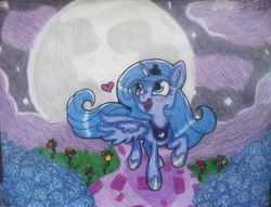 Size: 1706x1300 | Tagged: safe, artist:ravenbird14, princess luna, g4, female, moon, night, solo, traditional art