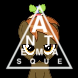 Size: 1500x1500 | Tagged: safe, artist:crucifythewolf, button mash, button's adventures, g4, album cover, antemasque, colt, facial hair, foal, hat, jananimations, male, moustache, music, parody, propeller hat, solo, vector