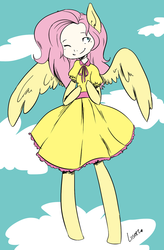 Size: 800x1219 | Tagged: safe, artist:liiserz, fluttershy, anthro, g4, ambiguous facial structure, clothes, dress, female, flattershy, skinny, solo, thin