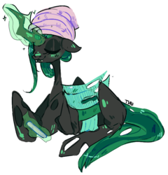 Size: 700x730 | Tagged: safe, artist:uraniumkiss, queen chrysalis, changeling, changeling queen, g4, female, hooficure, magic, simple background, solo, towel, transparent background