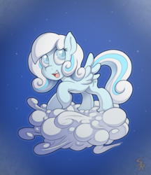 Size: 938x1086 | Tagged: safe, artist:sound-resonance, oc, oc only, oc:snowdrop, pegasus, pony, cloud, on a cloud, solo, standing on a cloud