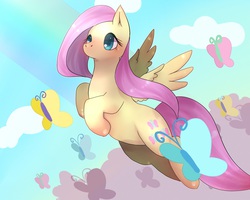 Size: 1280x1024 | Tagged: safe, artist:ayahana, fluttershy, butterfly, g4, female, pixiv, solo
