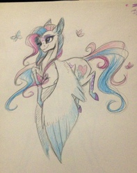 Size: 640x813 | Tagged: safe, artist:probablyfakeblonde, star catcher, butterfly, pegasus, pony, g3, female, mare, solo, traditional art