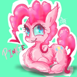Size: 609x609 | Tagged: safe, artist:chibiwendy, pinkie pie, earth pony, pony, g4, female, looking up, mare, outline, prone, signature, smiling, solo
