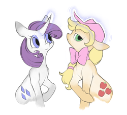 Size: 772x694 | Tagged: safe, artist:moo, applejack, rarity, g4, bow