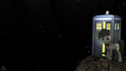 Size: 1920x1080 | Tagged: safe, artist:duskycast, doctor whooves, time turner, g4, 16:9, asteroid, doctor who, eleventh doctor, male, matt smith, screwdriver, solo, sonic screwdriver, space, tardis, wallpaper