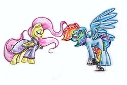 Size: 3872x2592 | Tagged: safe, artist:bibmob, fluttershy, rainbow dash, g4, chains, clothes, crying, high res, traditional art