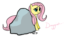 Size: 940x500 | Tagged: safe, artist:draygins, fluttershy, g4, female, frown, hiding, rock, sad, solo