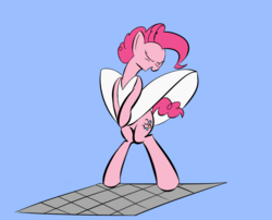 Size: 1150x927 | Tagged: safe, artist:pacce, pinkie pie, earth pony, pony, g4, bipedal, blue background, clothes, dress, eyes closed, female, marilyn monroe, simple background, skirt blow, solo, spring dress, summer dress, sundress, the seven year itch, vent, white dress